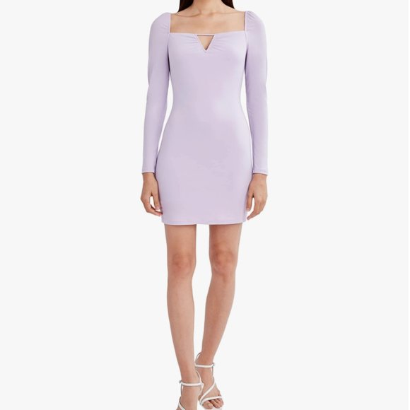 BCBGeneration Fitted Long Sleeve Square Neck Mini Dress Orchid Lavender Lilac XS - Picture 2 of 7
